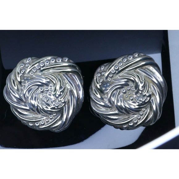 Big Bold Two Tone Sterling Silver Electroform Earrings Signed JE and Marked 925 - Picture 3 of 11